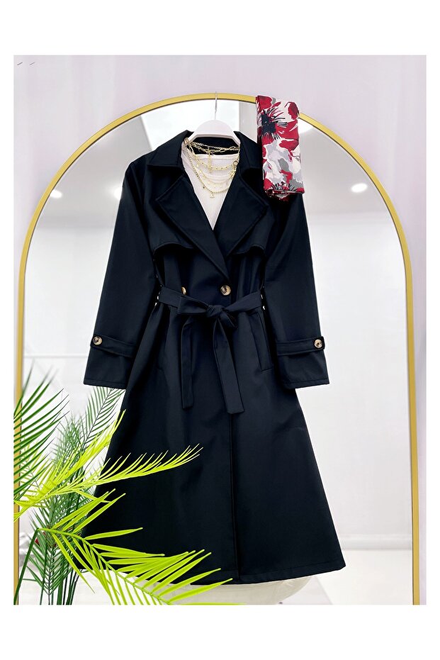 Double Buttoned Long Trench Coat with Windproof [Slim Fit, Unlined, 110 cm Medium]