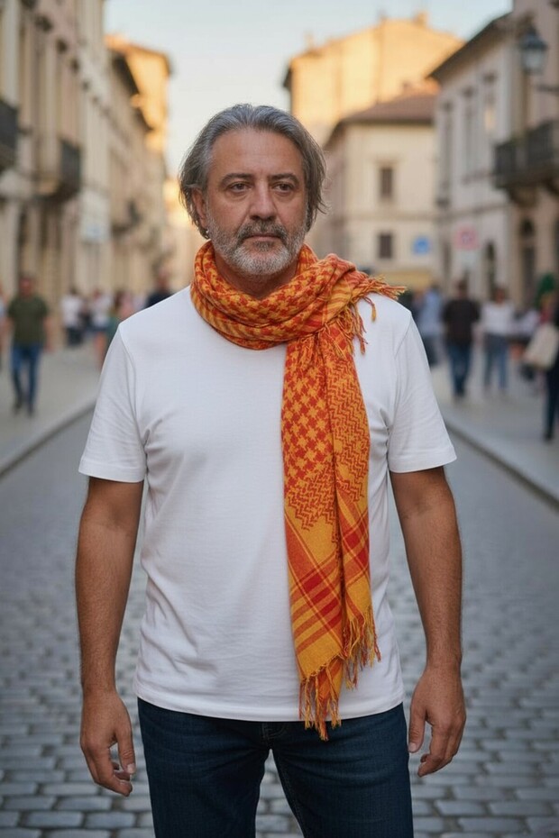 Sarı Kırmızı Şanlıurfa Pamuklu Taraftar Puşi Poşu Şal - 1
