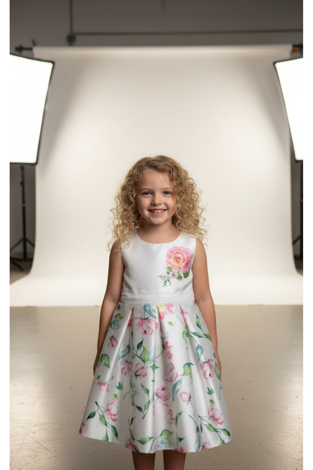 Gül Baskılı Çocuk Elbise - 2