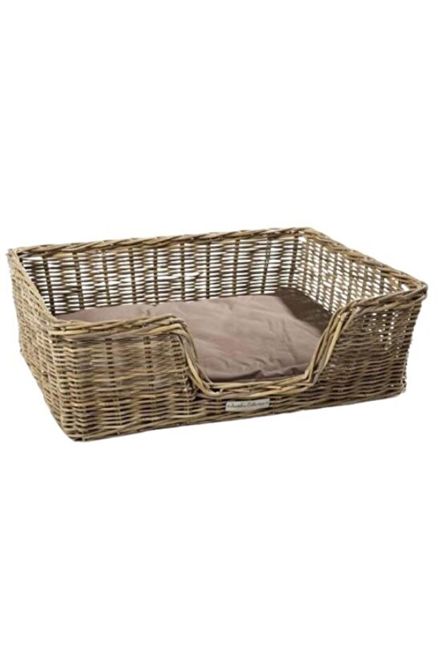 51DN Rattan Rectangular Cat & Dog Bed Basket With Cushion