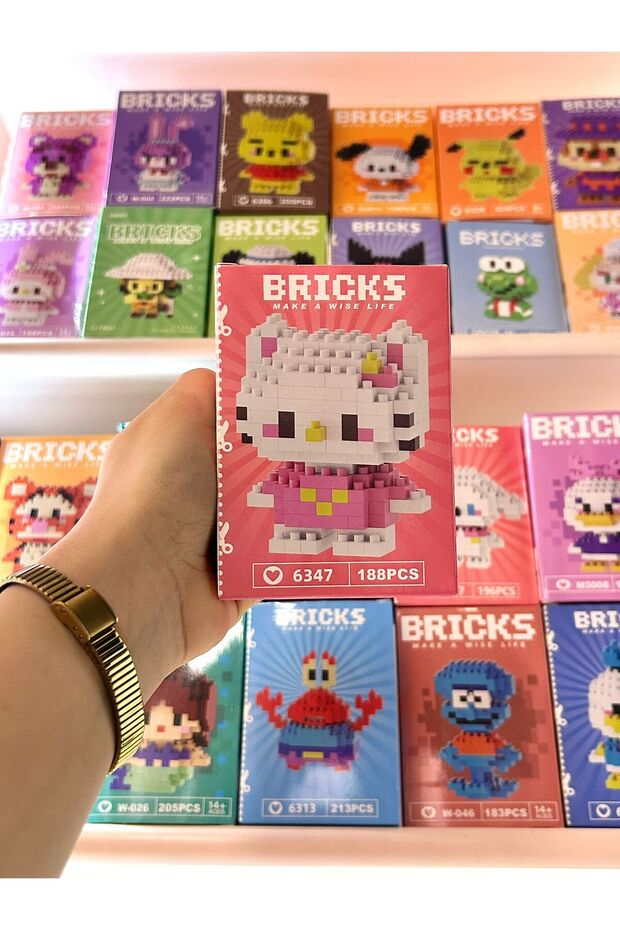 لعبة بناء من الطوب على شكل قطة وردية - 1