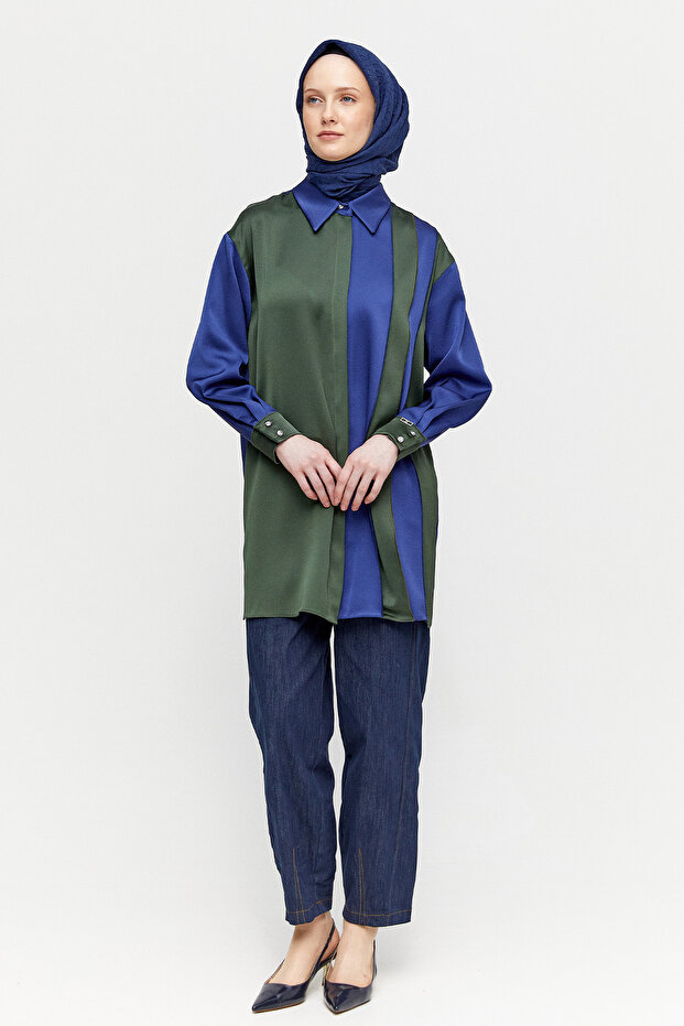 Çift Renk Saten Tunik - 3