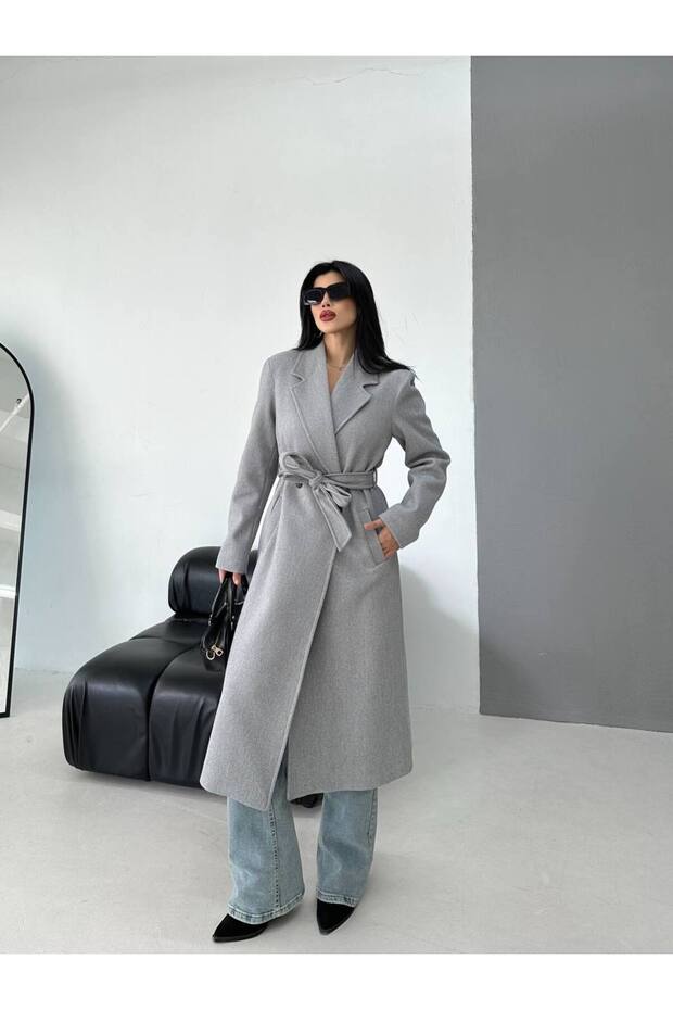 Women's Premium Imported Fabric Tie-Up Belted Cashmere Coat