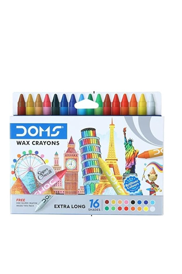 DOMS Extra Long Wax Crayons – Set of 16