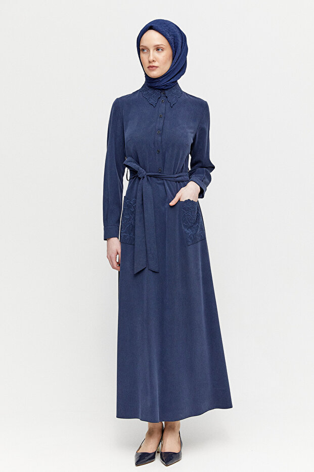 Kuşaklı Lyocell Elbise - 2