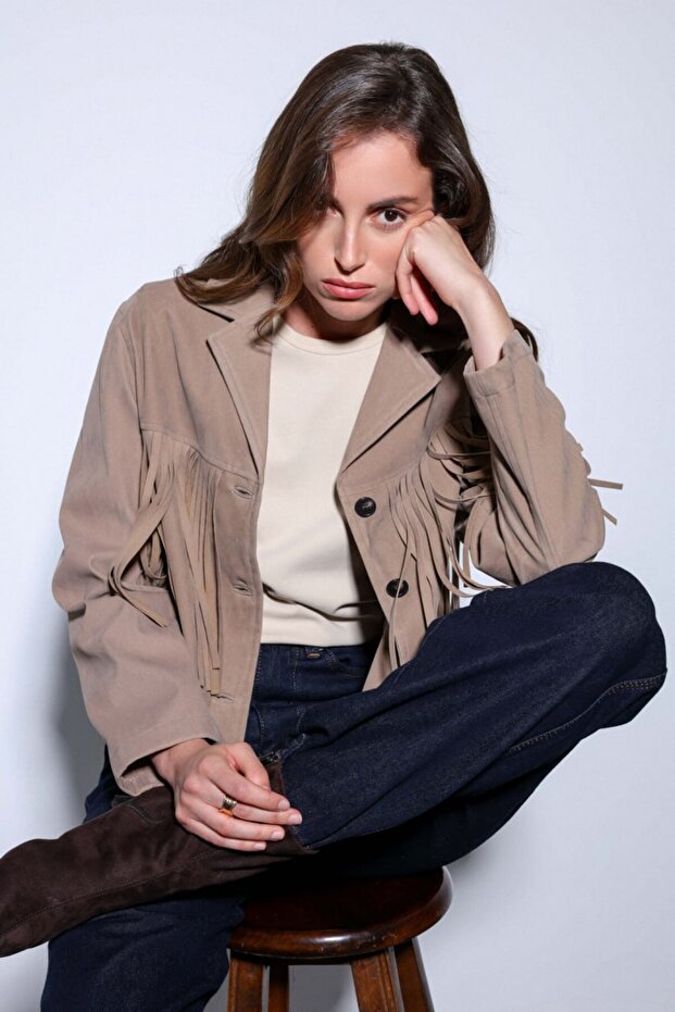 püsküllü süet ceket - 4