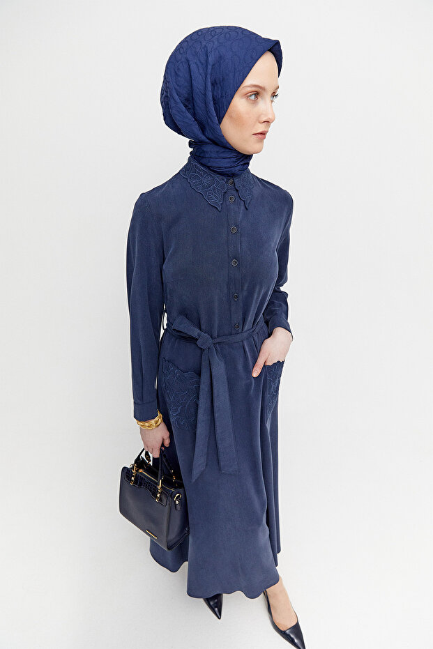 Kuşaklı Lyocell Elbise - 4