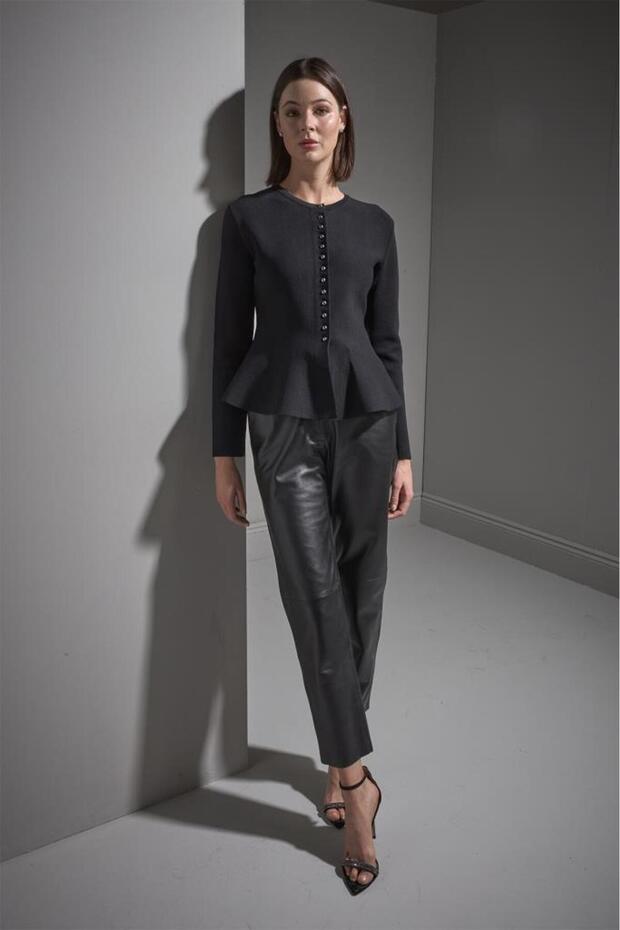 Düğmeli Peplum Triko Ceket - 1