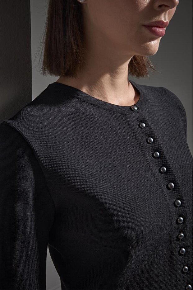 Düğmeli Peplum Triko Ceket - 5