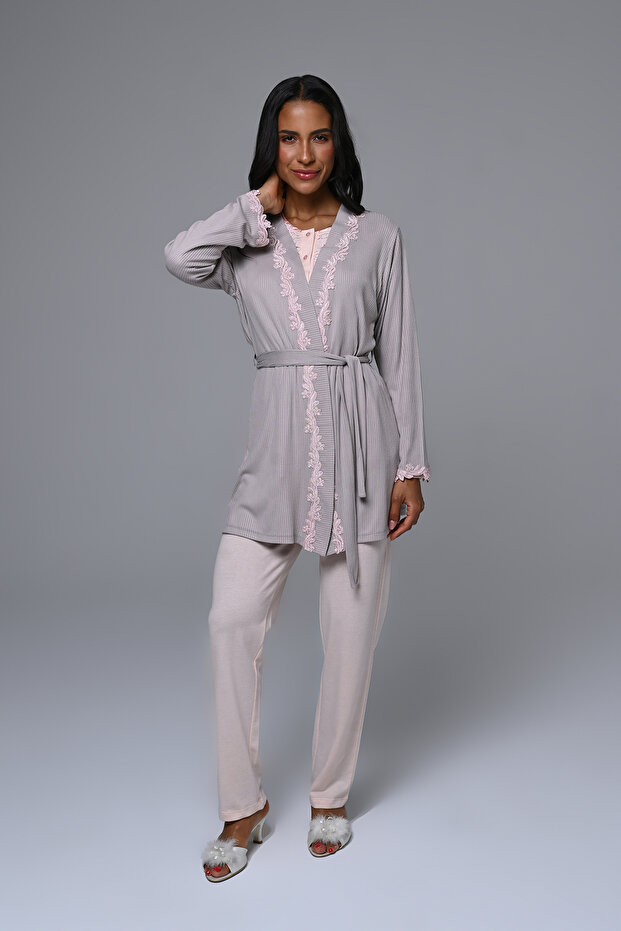 Women's Pajama Set with Short Robe 3-Piece Set