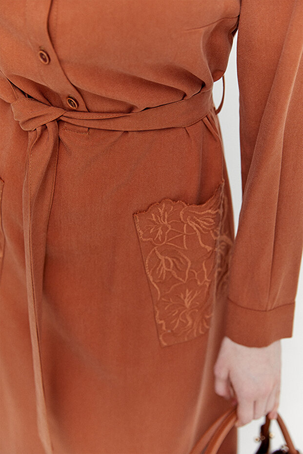 Kuşaklı Lyocell Elbise - 5