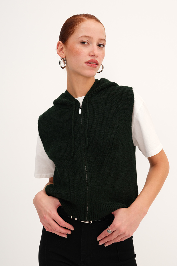 Kapüşonlu Triko Yelek Y3478 - 1