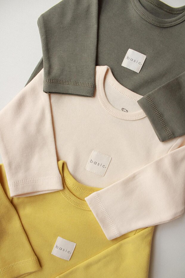 3lü Basic Uzun Kollu Çıt Çıtlı Body Zıbın Model 8 - 4