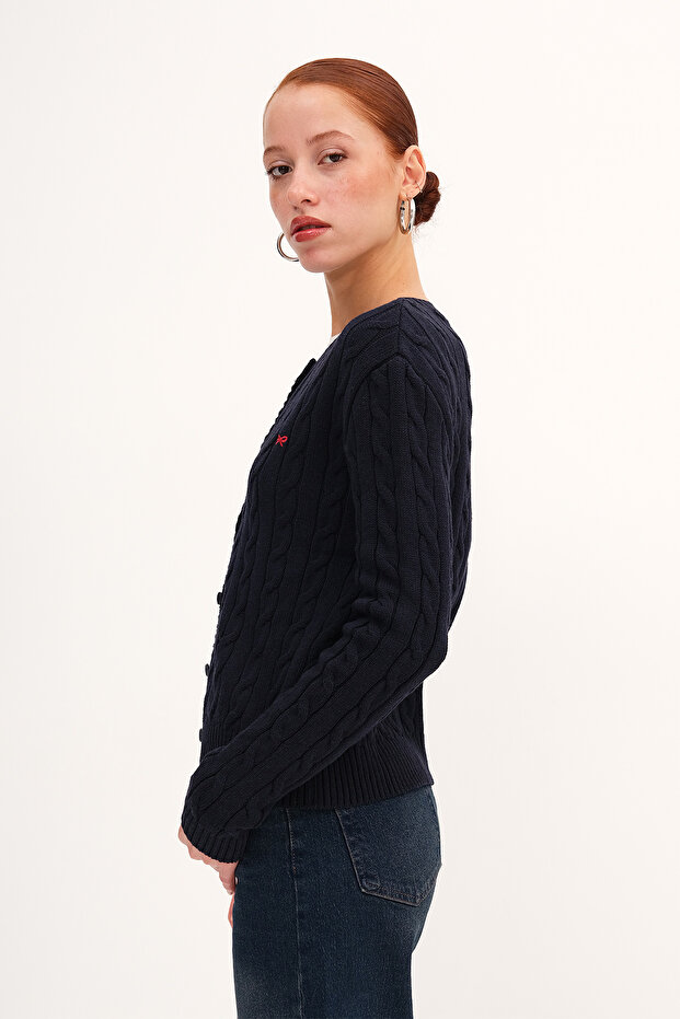 Düğmeli Saç Örgüsü Hırka H10318 - 5