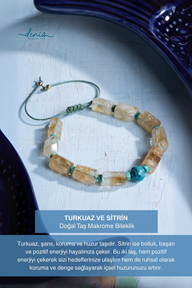 Certified Turquoise and Citrine Natural Stone Macrame Bracelet