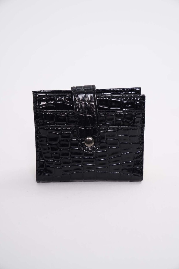 Kadın Parlak Mini Cüzdan Siyah - 1