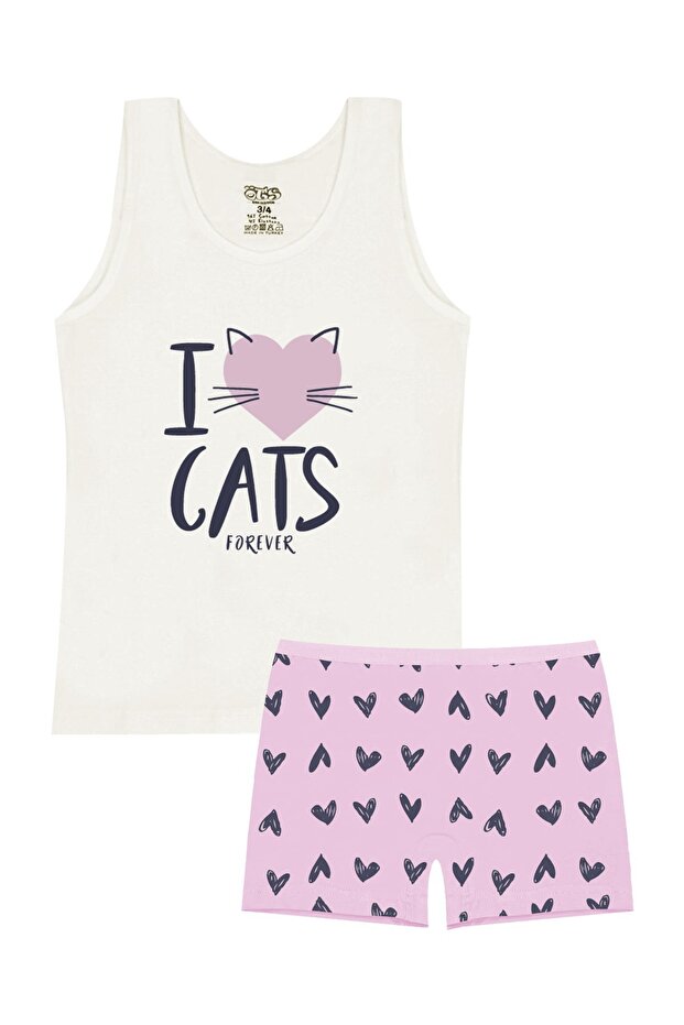 Girl's Athlete Boxer Lycra Ecru Cat (96% Cotton - 4% Elastane)