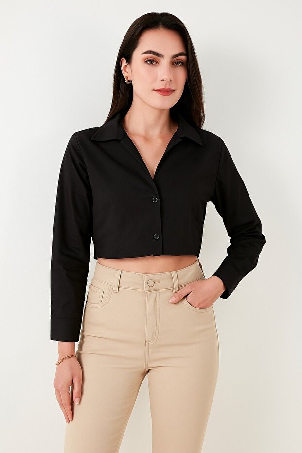 Minimalist Basic Uzun Kollu Kadın GÖMLEK - 1