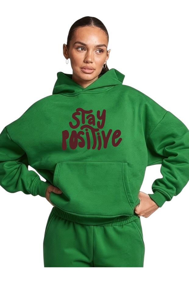 Unisex Stay Posivite Colorful Custom Printed Cotton Oversize Hooded Sweatshirt