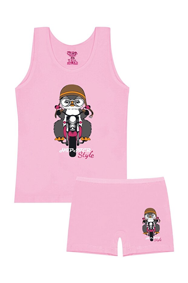 Girl's Undershirt Boxer Lycra Pink Penguin (96% Cotton - 4% Elastane)
