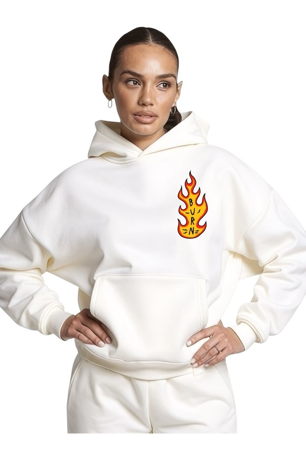 Unisex Burn Flame Colorful Custom Printed Cotton Oversize Hooded Sweatshirt