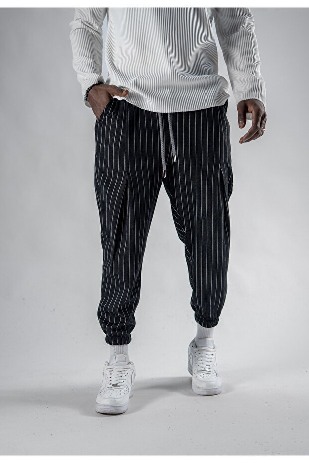 Unisex Pleated Jacquard Striped Jogger Pants