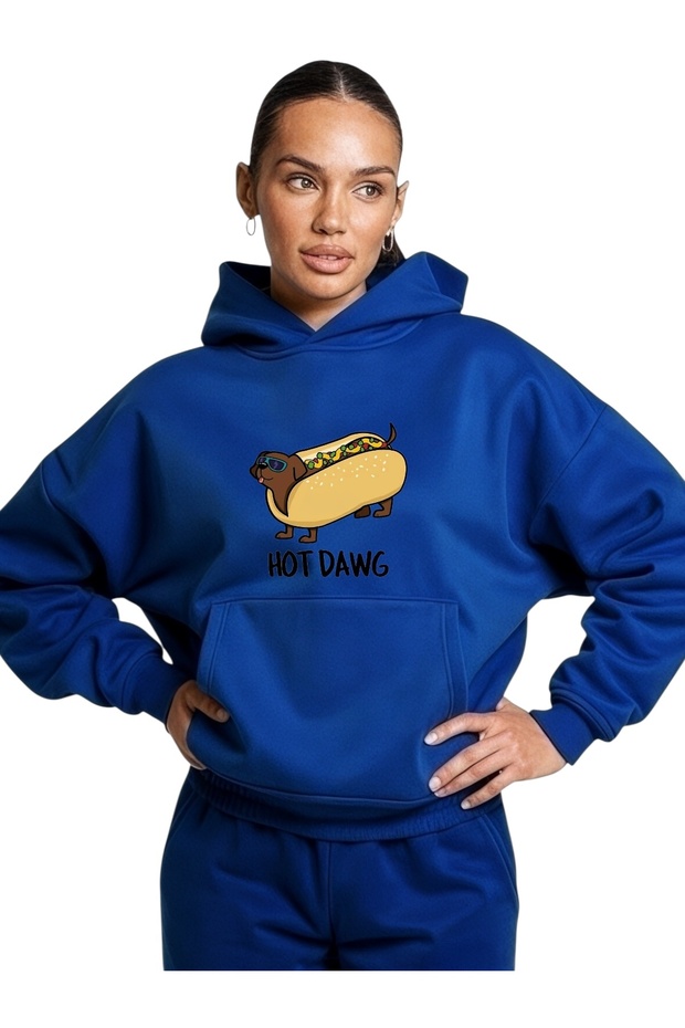 Unisex Hot Dog Colorful Custom Printed Cotton Oversize Hooded Sweatshirt