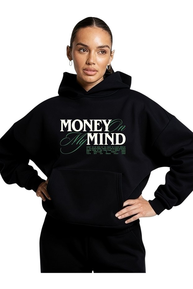 Unisex Money Mind Colorful Custom Printed Cotton Oversize Hooded Sweatshirt