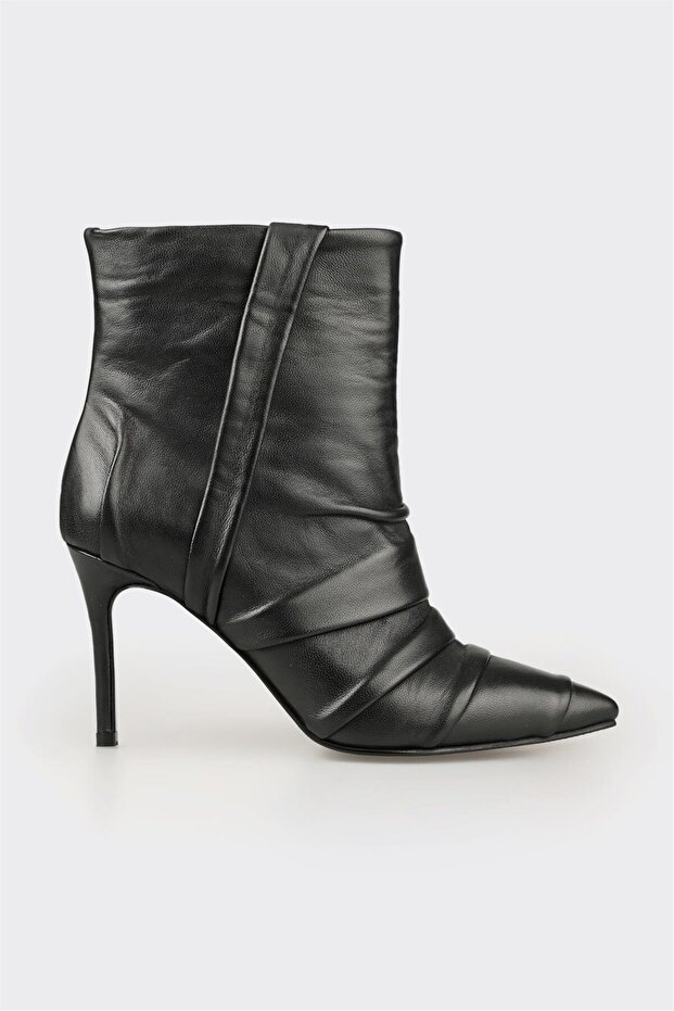 Siyah Deri Kadın Klasik Bot - 1