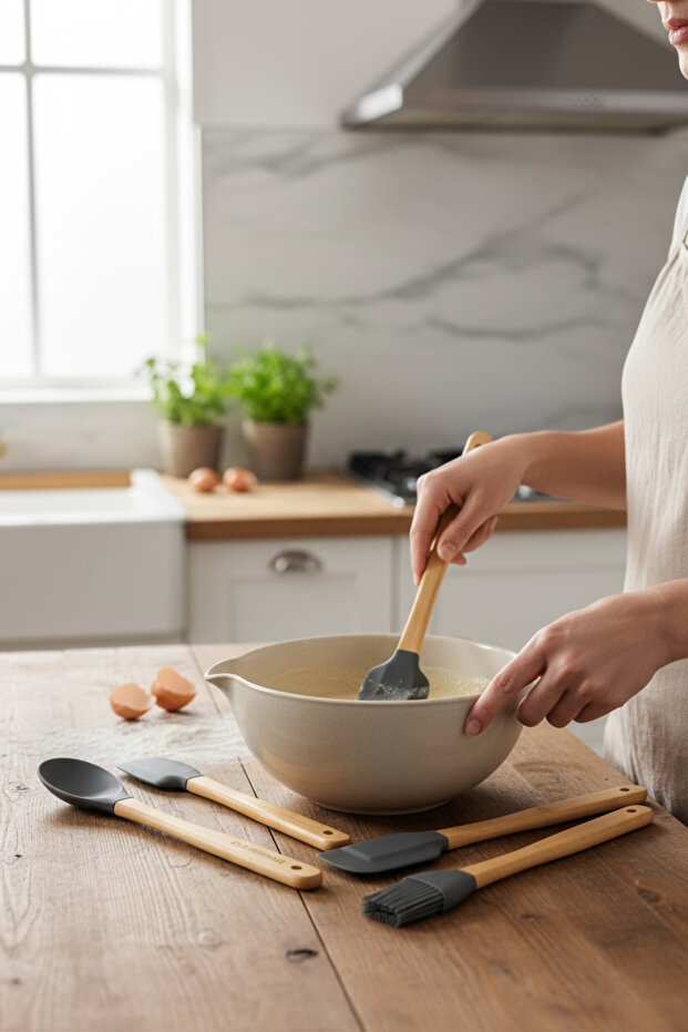 5'Li Silikon Bambu Saplı Spatula Seti - 1