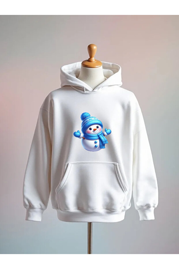 New Year Printed Cotton 3 Thread Oversize White Sweatshirt