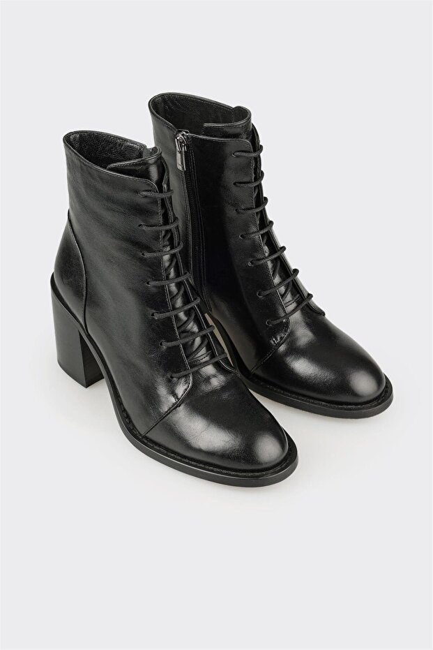 Siyah Deri Kadın Klasik Bot - 2