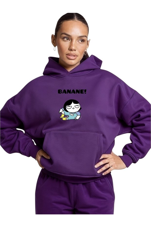 Unisex Banane Colorful Custom Printed Cotton Oversize Hooded Sweatshirt