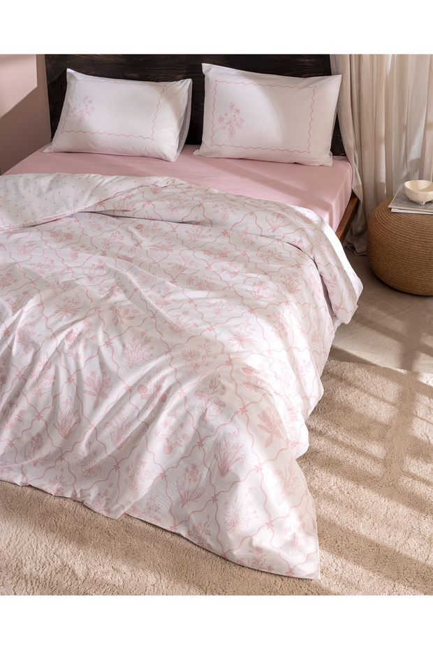 Rotule Tek Kişilik %100 Pamuk Ranforce Nakışlı Nevresim Takımı - Pudra - 2