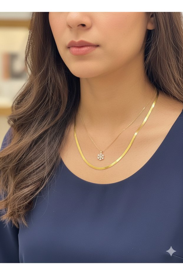 Women's Italian Gold Chain Snowflake Combination Necklace