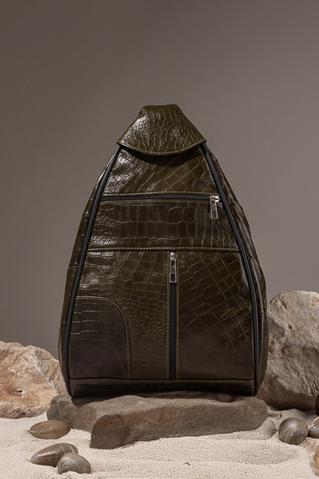 Genuine Leather Crocodile Print Mochila Backpack, Shoulder Strap Bag