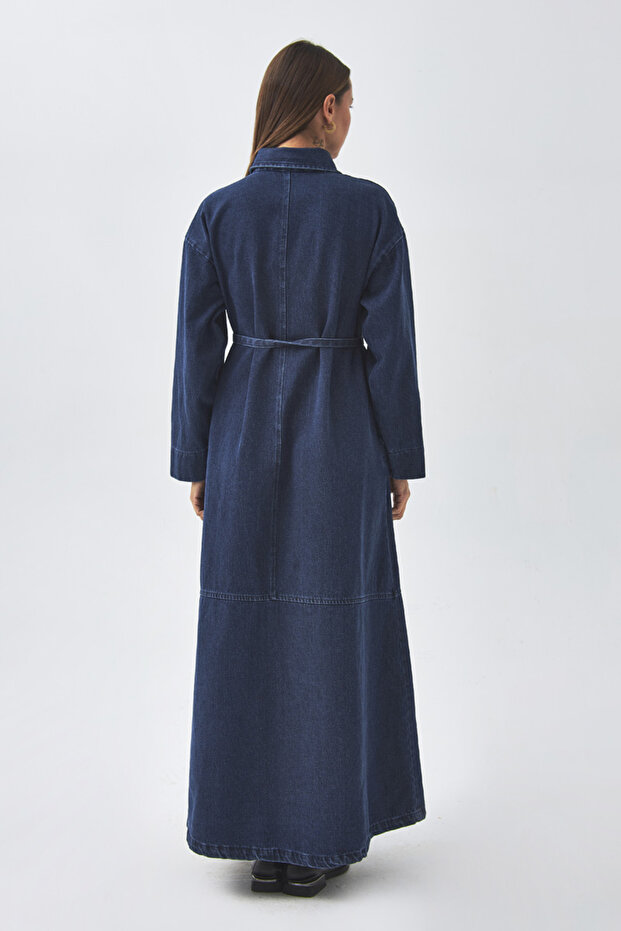 Oversize Denim Elbise Açık Mavi - 7