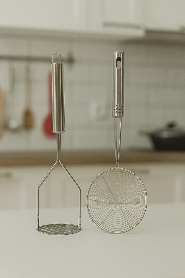 طقم مطبخ مكون من 2 قطعة، مصفاة وهراسة بطاطس - 1