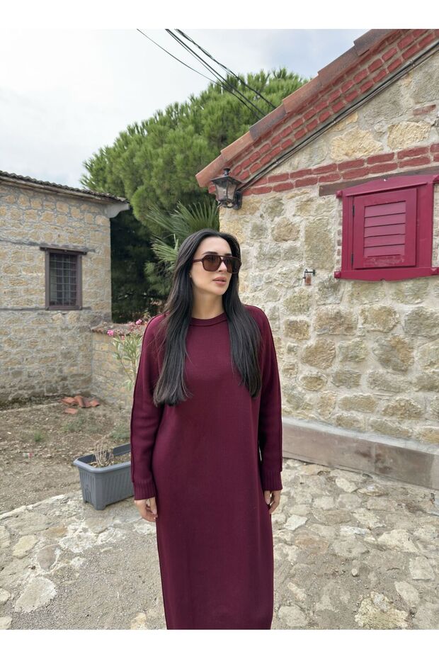 Triko Elbise-Bordo - STD - 2