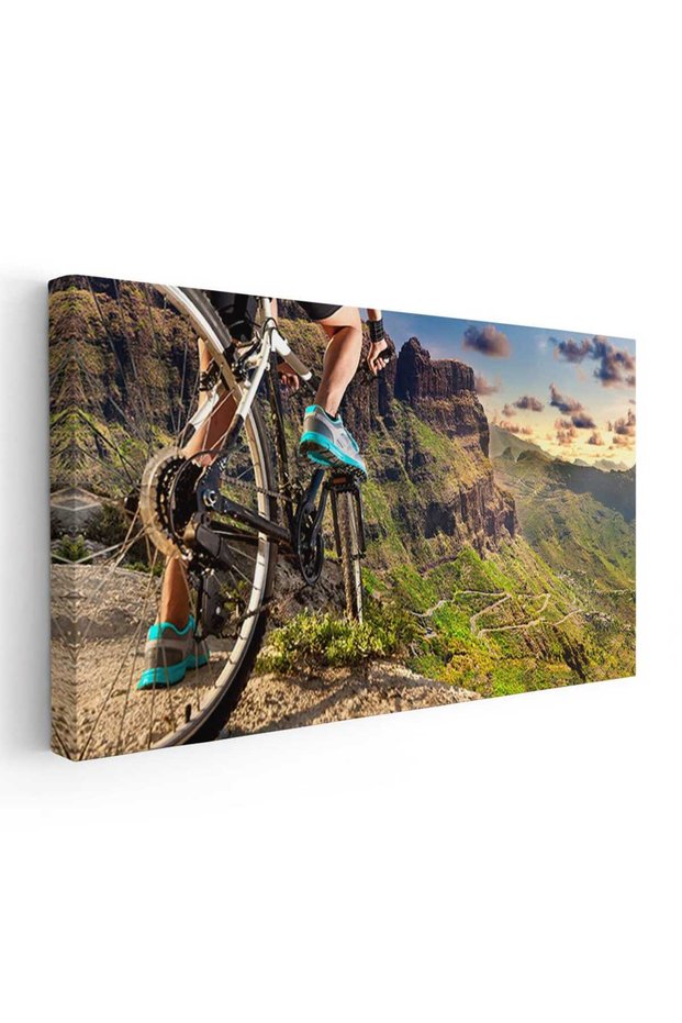 Tablou peisaj munte apus biciclist, cod 2115