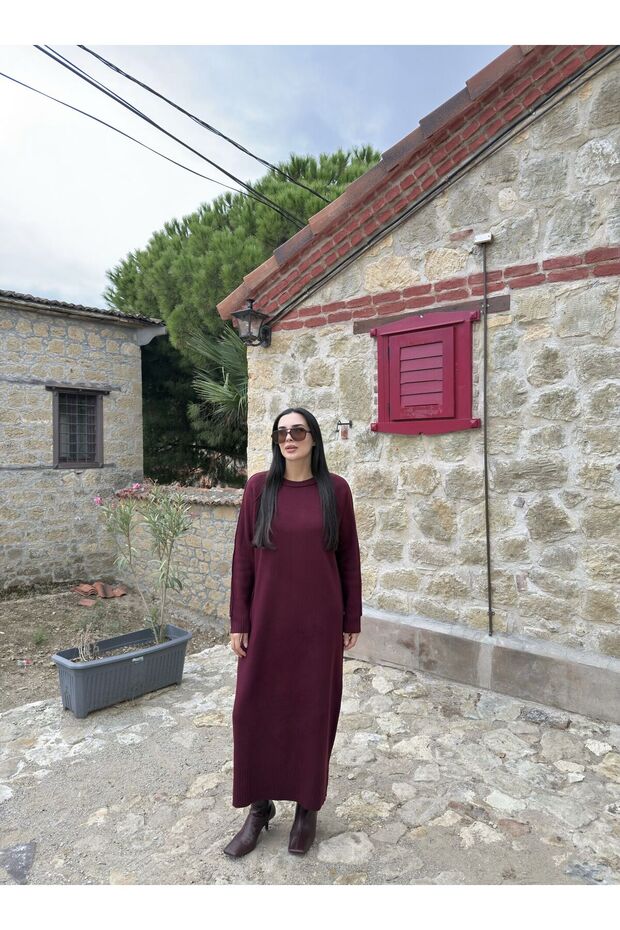 Triko Elbise-Bordo - STD - 1