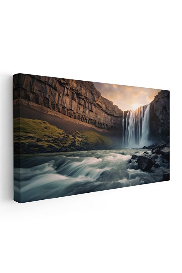 Sunset waterfall landscape painting, code 3146 - 1