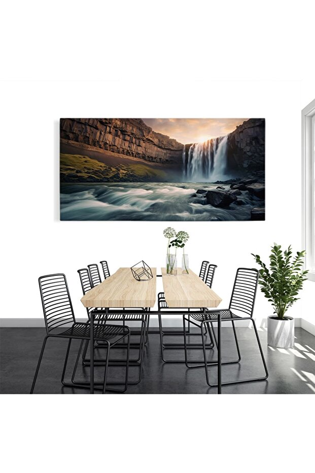 Sunset waterfall landscape painting, code 3146 - 5