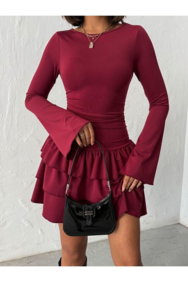 İspanyol Kol Volanlı Mini Elbise - 5