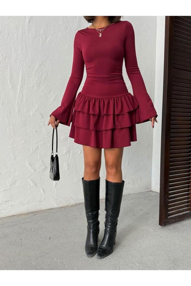 İspanyol Kol Volanlı Mini Elbise - 4