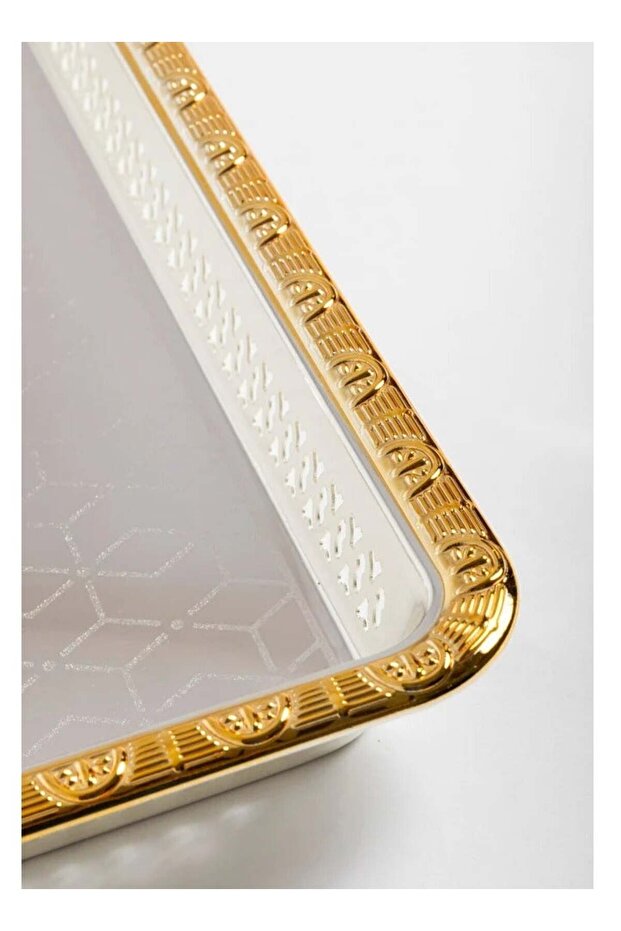 Silver and gold rectangular serving tray - 3