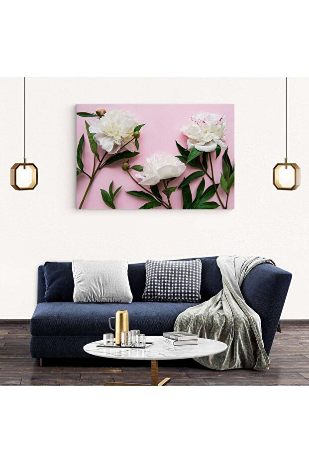 Painting of white peonies on a pink background, code 2669 - 5