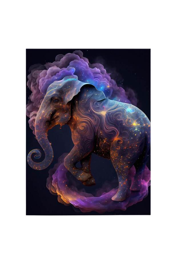 Elephant painting galaxy background colored clouds, code 1748 - 2