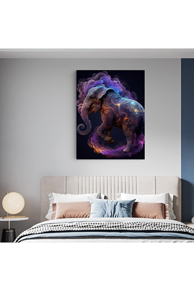 Elephant painting galaxy background colored clouds, code 1748 - 5