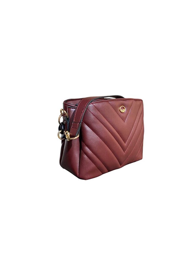 Quilted Patterned Stylish and Multi-Compartment Bag Bordo